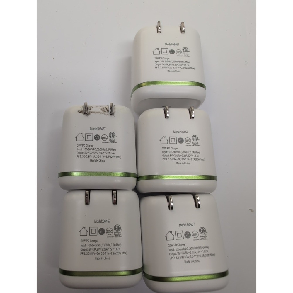 Lot of 5 AT&T Single USB-C Port 20W Power Delivery Fast Wall Charger Block White